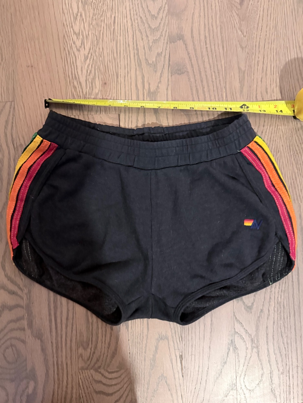 Aviator Nation 5 Stripe Jogger Shorts in Charcoal/ Rainbow